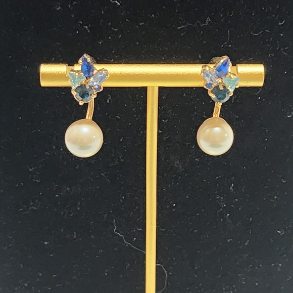 ♠ Kate Spade New York Sapphire and Aqua Marine Blue Stone Stud w\Pearl Jacket - Picture 3 of 16